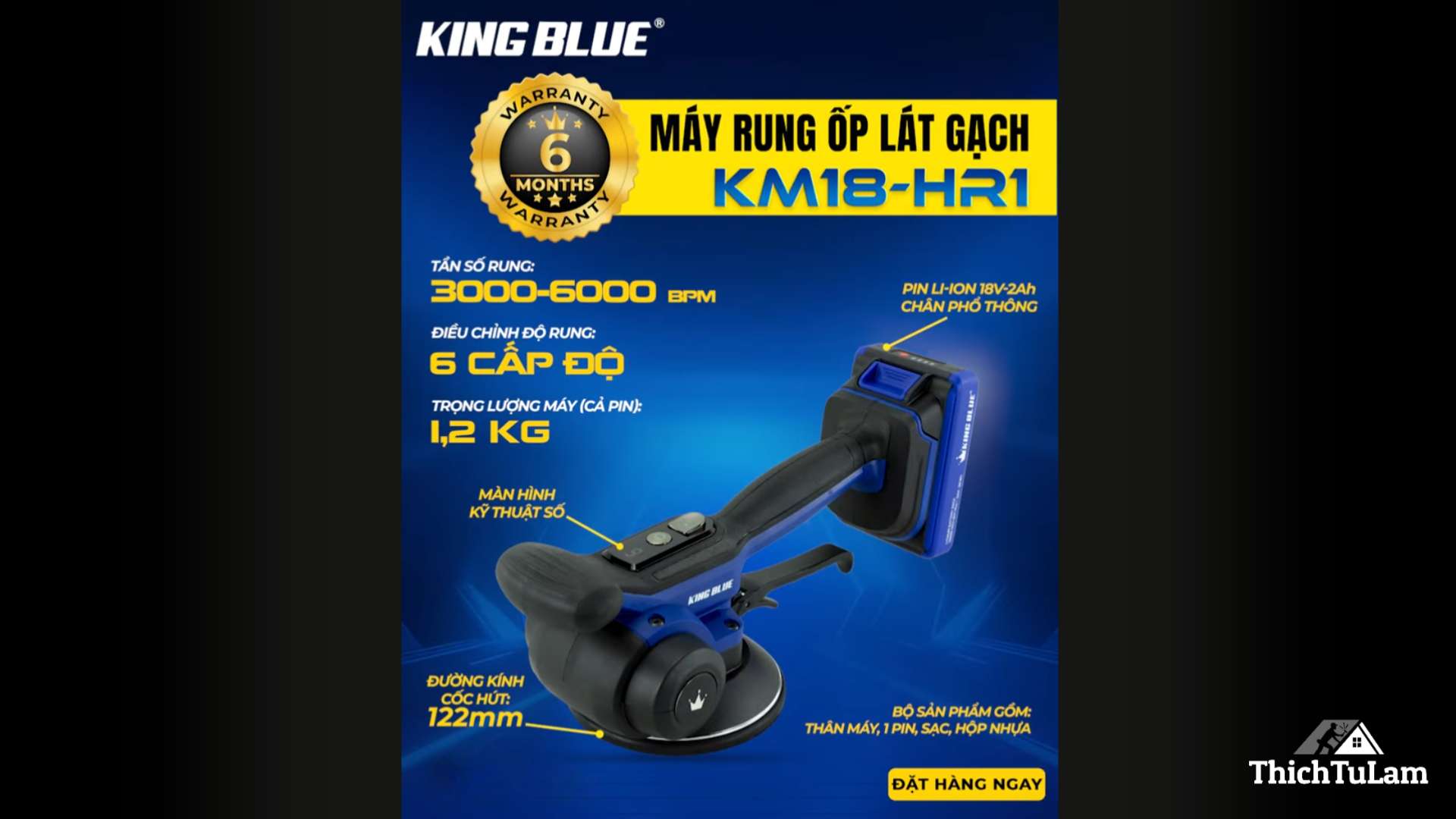 Máy rung ốp lát gạch dùng pin 18V Kingblue KM18-HR1