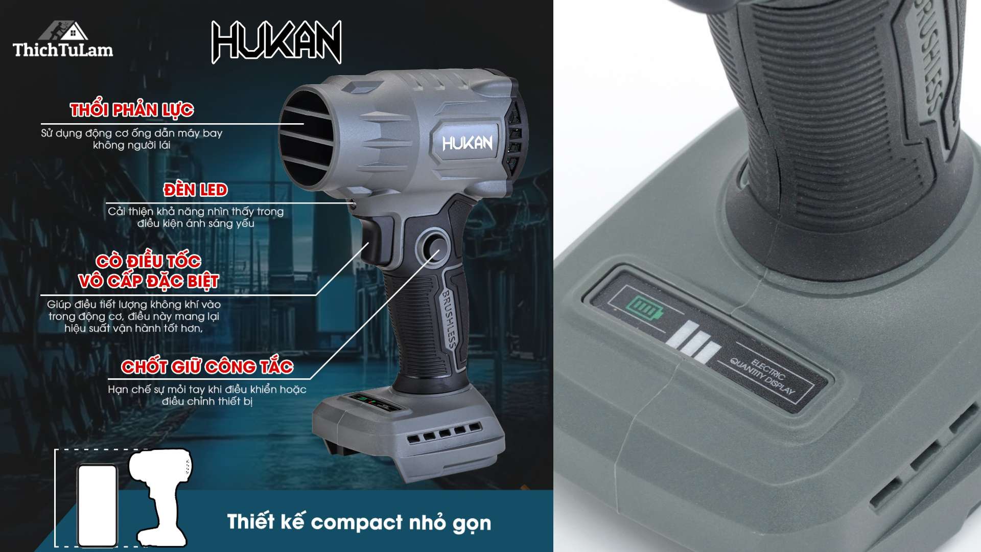 Máy thổi phản lực dùng pin 21v Hukan G2TPL-F3-T