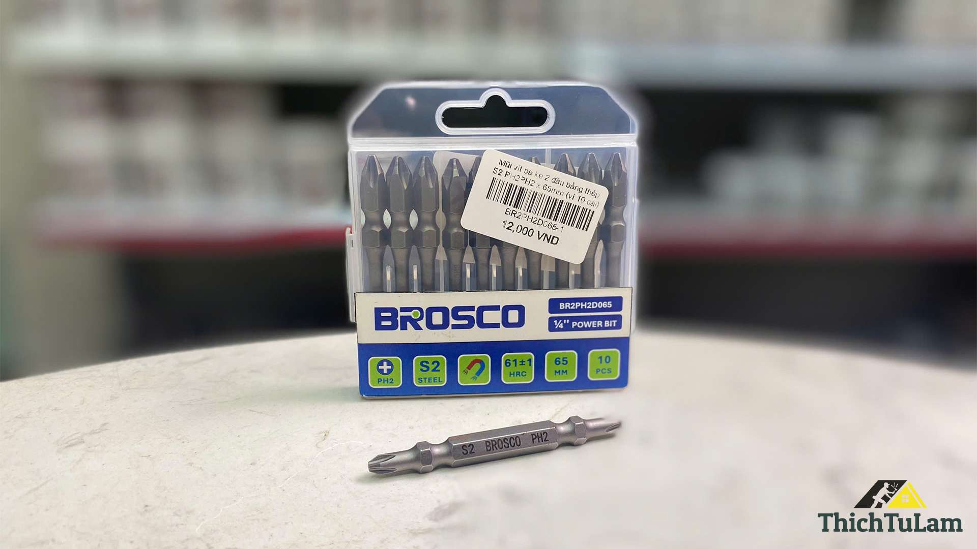 Mũi vít bake 2 đầu (4.5mm) bằng thép S2 PH2PH2x65mm Brosco BR2PH2C45065