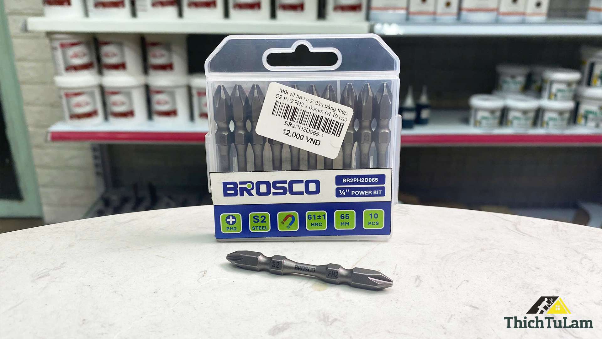 Mũi vít bake 2 đầu bằng thép S2 PH2PH2 x 65mm Brosco BR2PH2D065