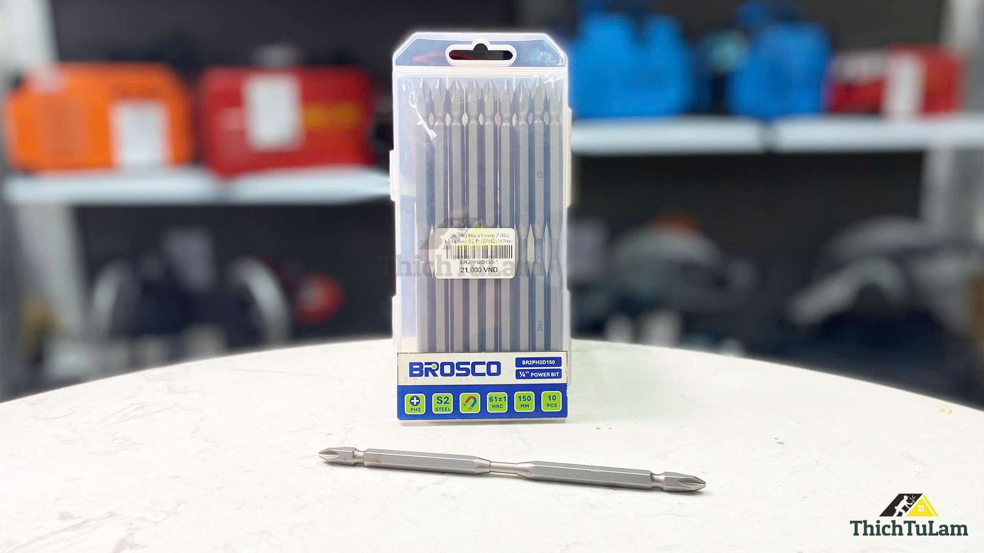 Mũi vít bake 2 đầu bằng thép S2 PH2PH2x150mm (vỉ 10 cái) Brosco BR2PH2D150