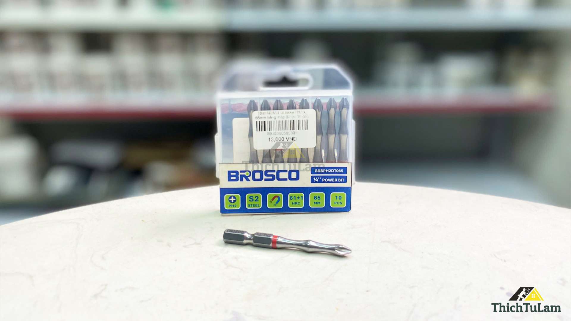 Mũi vít bake PH2 x 65mm bằng thép S2 (vỉ 10 cái) Brosco BRBPH2DT065