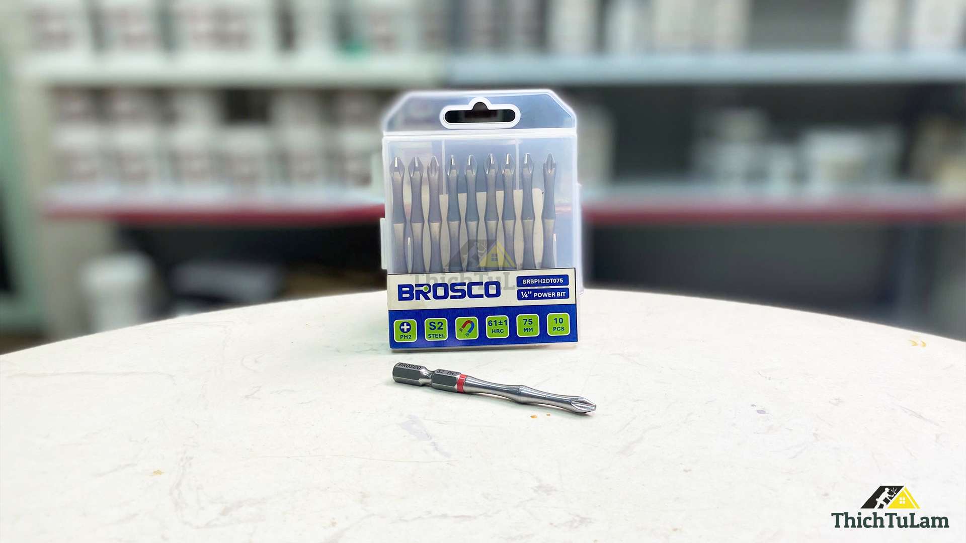 Mũi vít bake PH2 x 75mm bằng thép S2 (vỉ 10 cái) Brosco BRBPH2DT075