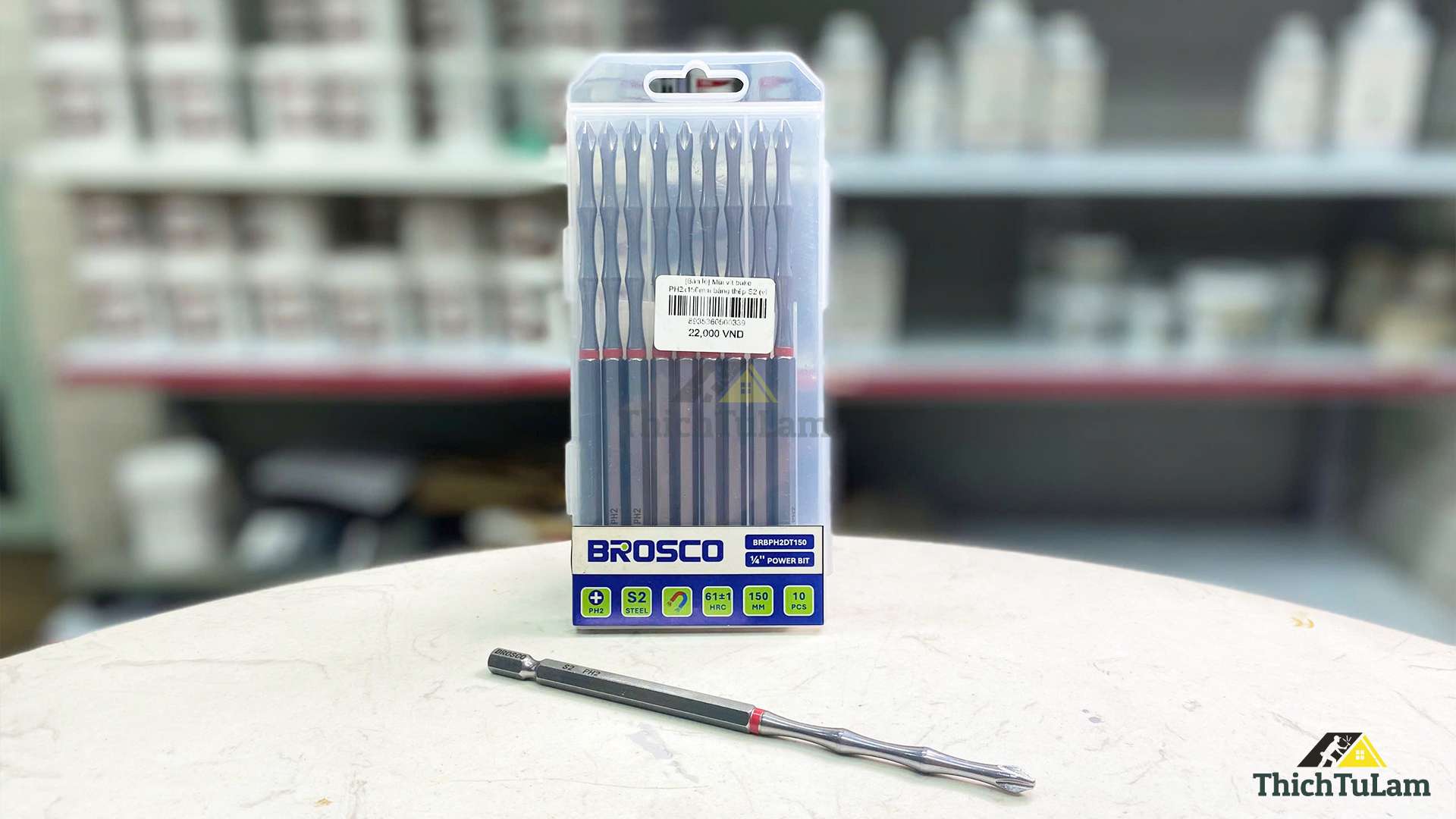 Mũi vít bake PH2x150mm bằng thép S2 (vỉ 10 cái) Brosco BRBPH2DT150