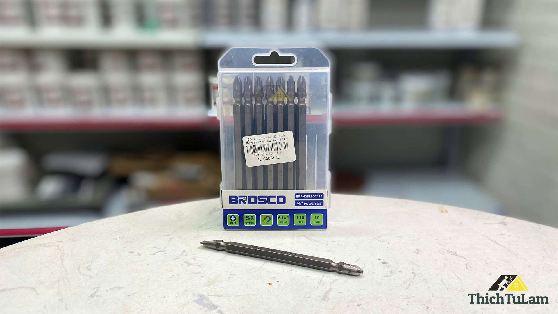 Mũi vít hai đầu SL6-PH2x110mm bằng thép S2 (vỉ 10 cái) Brosco BRPH2SL60C110