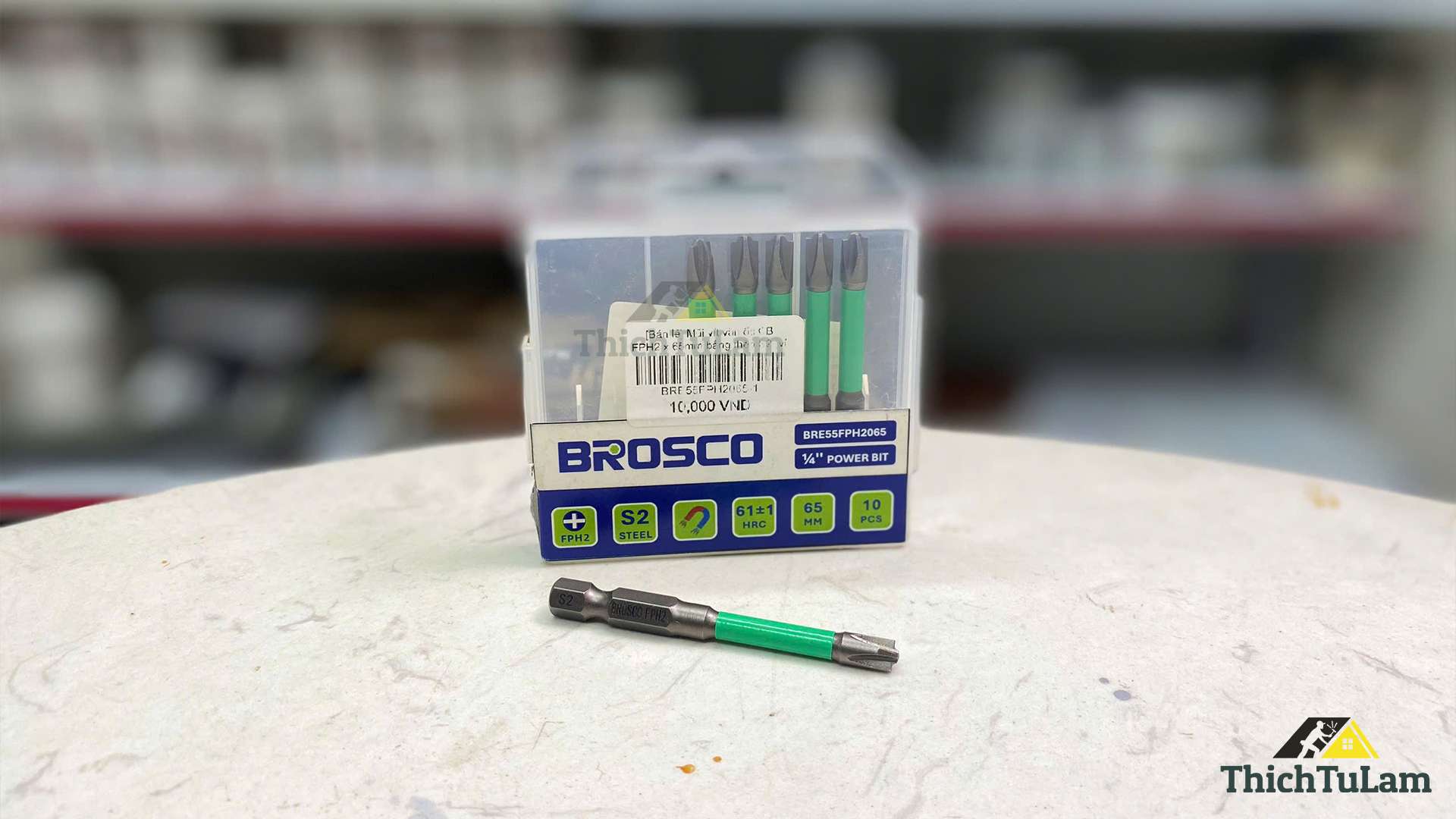 Mũi vít vặn ốc CB FPH2 x 65mm bằng thép S2 (vỉ 10 cái) Brosco BRE55FPH2065