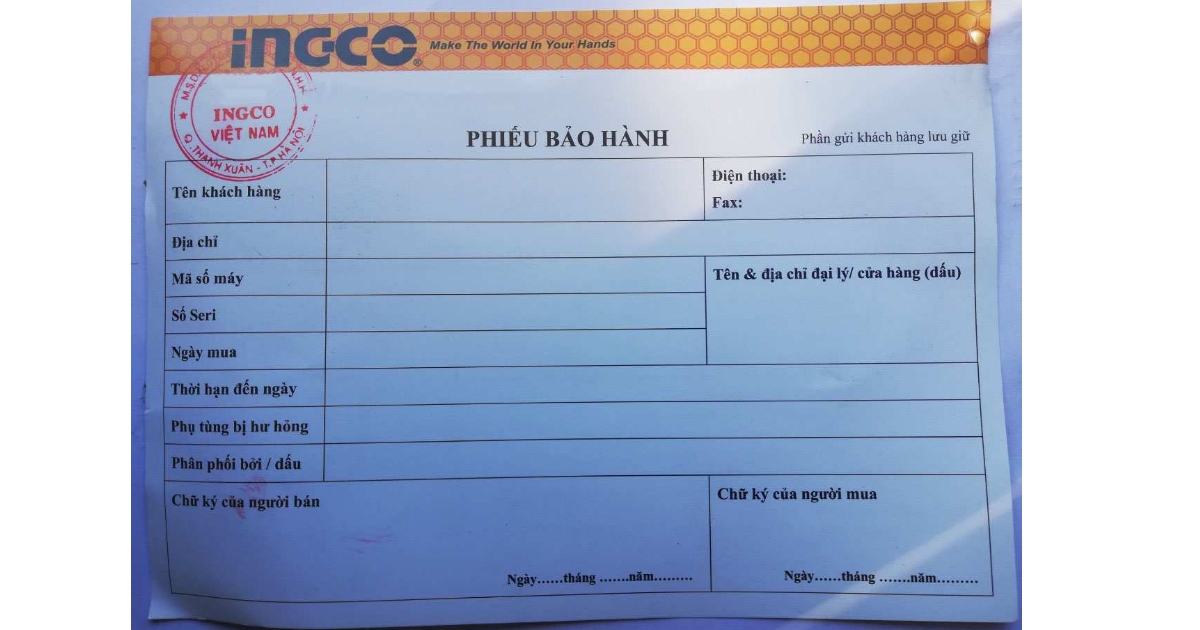 Phiếu bảo hành của sản phẩm