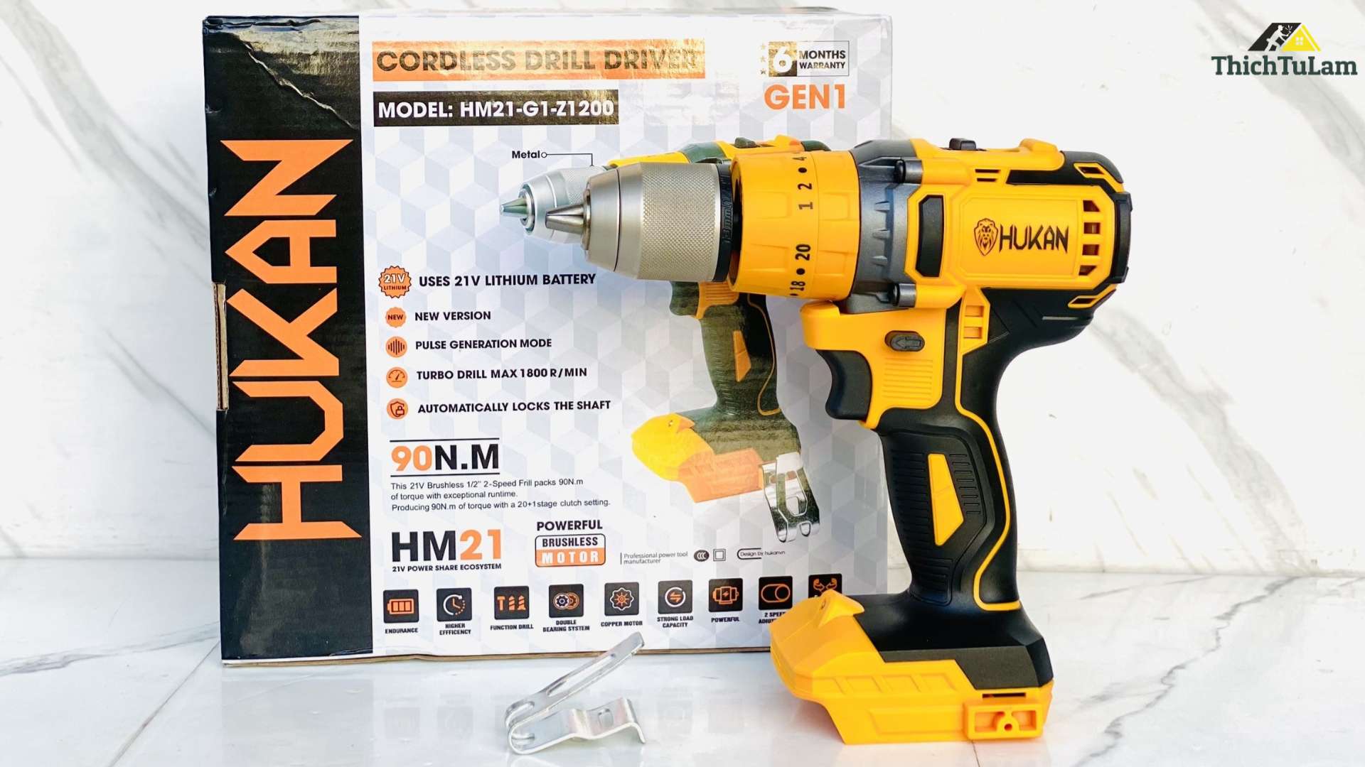 Thân máy khoan pin 21v 90Nm Hukan HM21-G1-Z1200-T