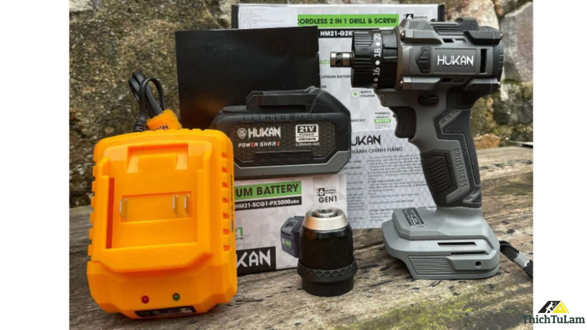 Thân máy khoan pin 21v đổi đầu Hukan HM21-G2KV1155Q-T