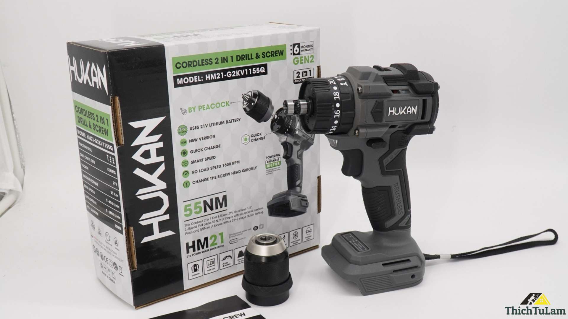 Thân máy khoan pin 21v đổi đầu Hukan HM21-G2KV1155Q-T