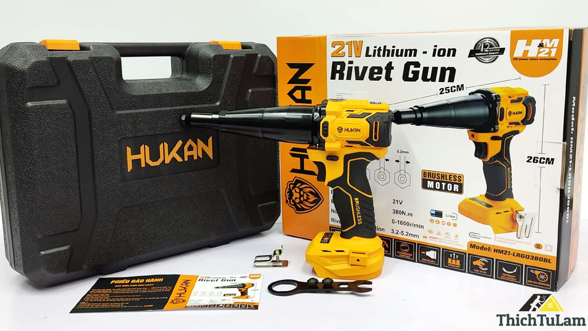 Thân máy rút đinh Ri-ve pin 21v Hukan HM21-LRG0380BL-T