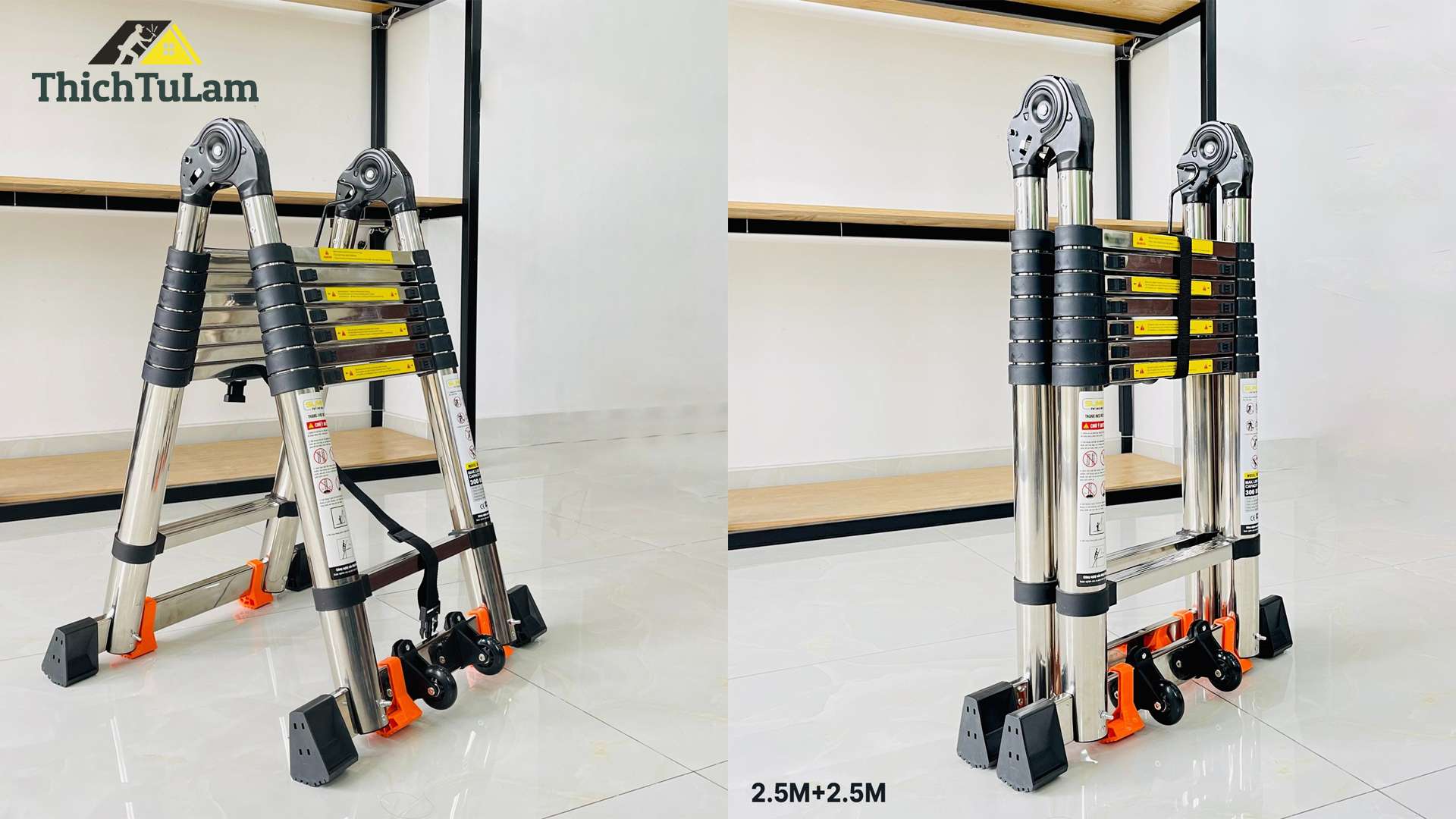 THANG RÚT ĐÔI INOX CHỮ A CAO 5.0M YBY PANCH TA250