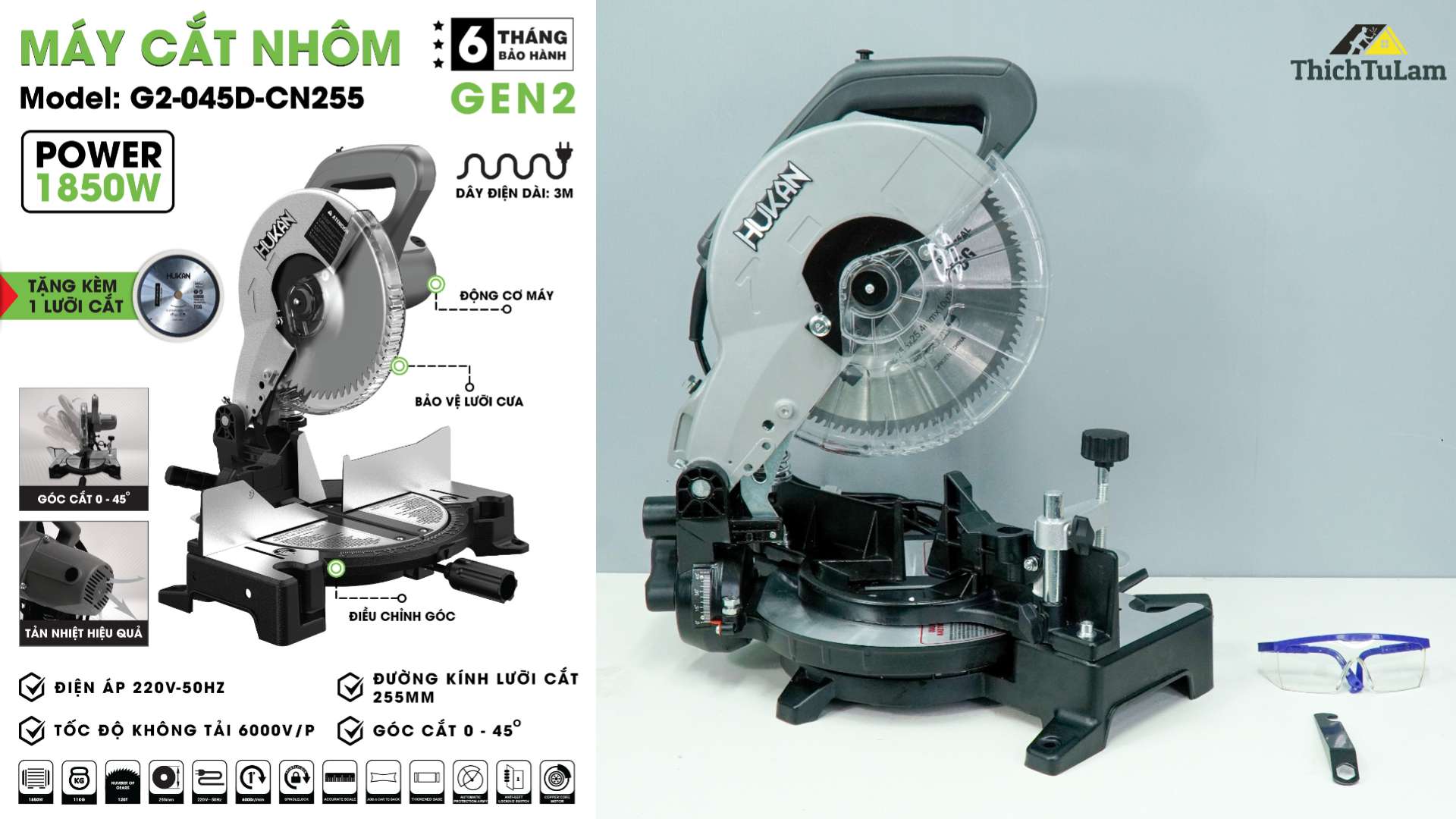 Thông số kỹ thuật Máy cắt nhôm Hukan G2-045D-CN255