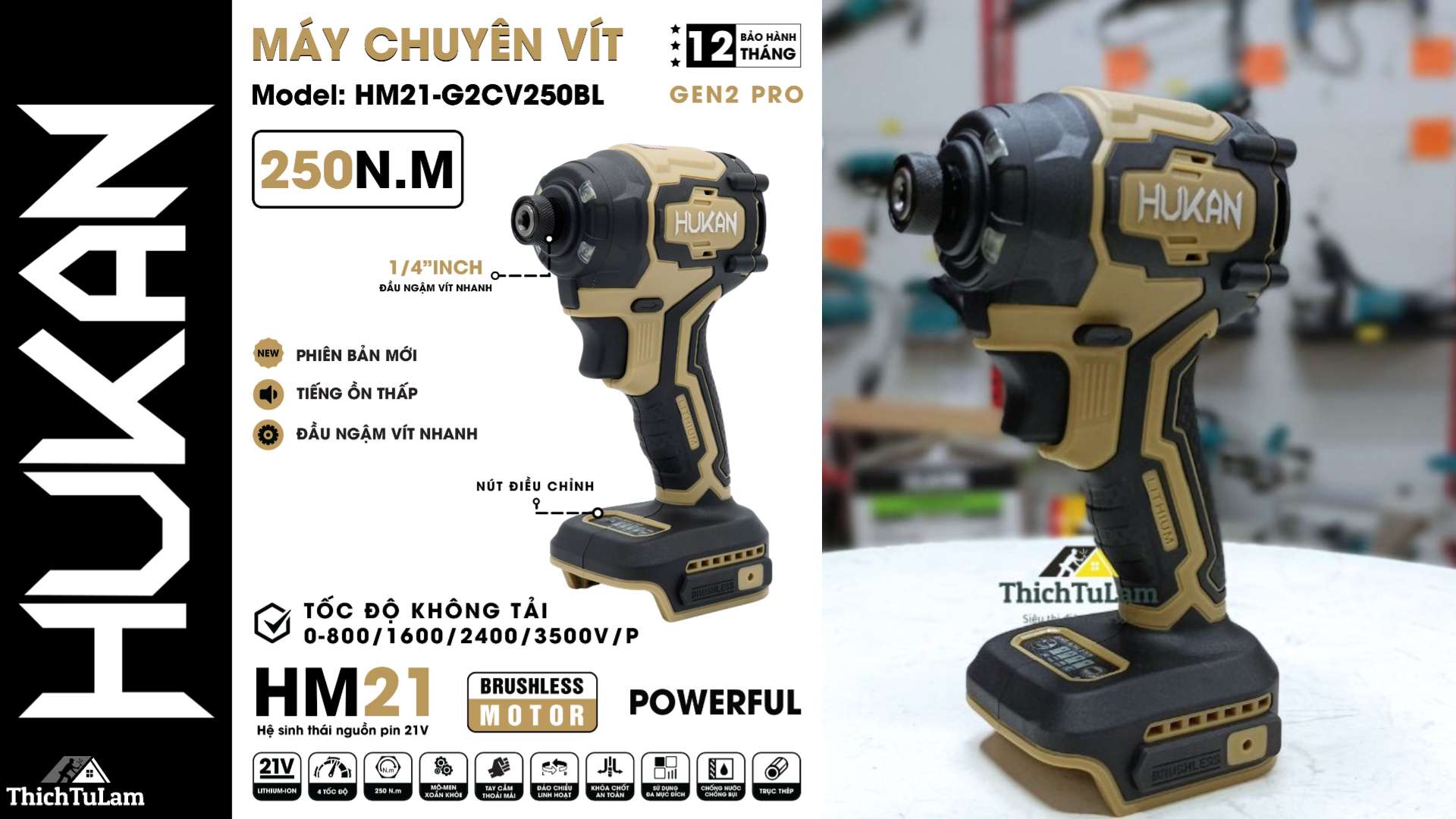 Thông số kỹ thuật máy bắn vít pin Hukan HM21-G2CV250BL