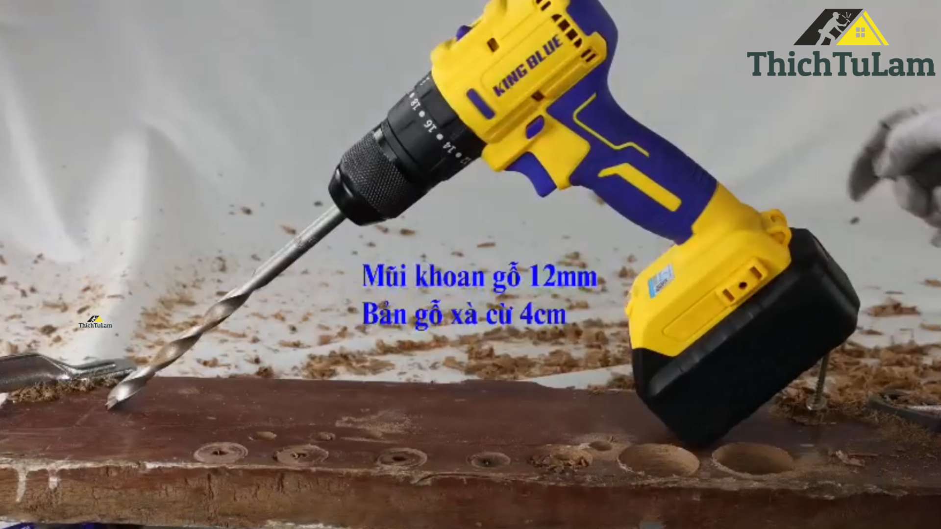 Thử nghiệm khoan gỗ Máy Khoan Pin 16V KBE-BL8116E King Blue