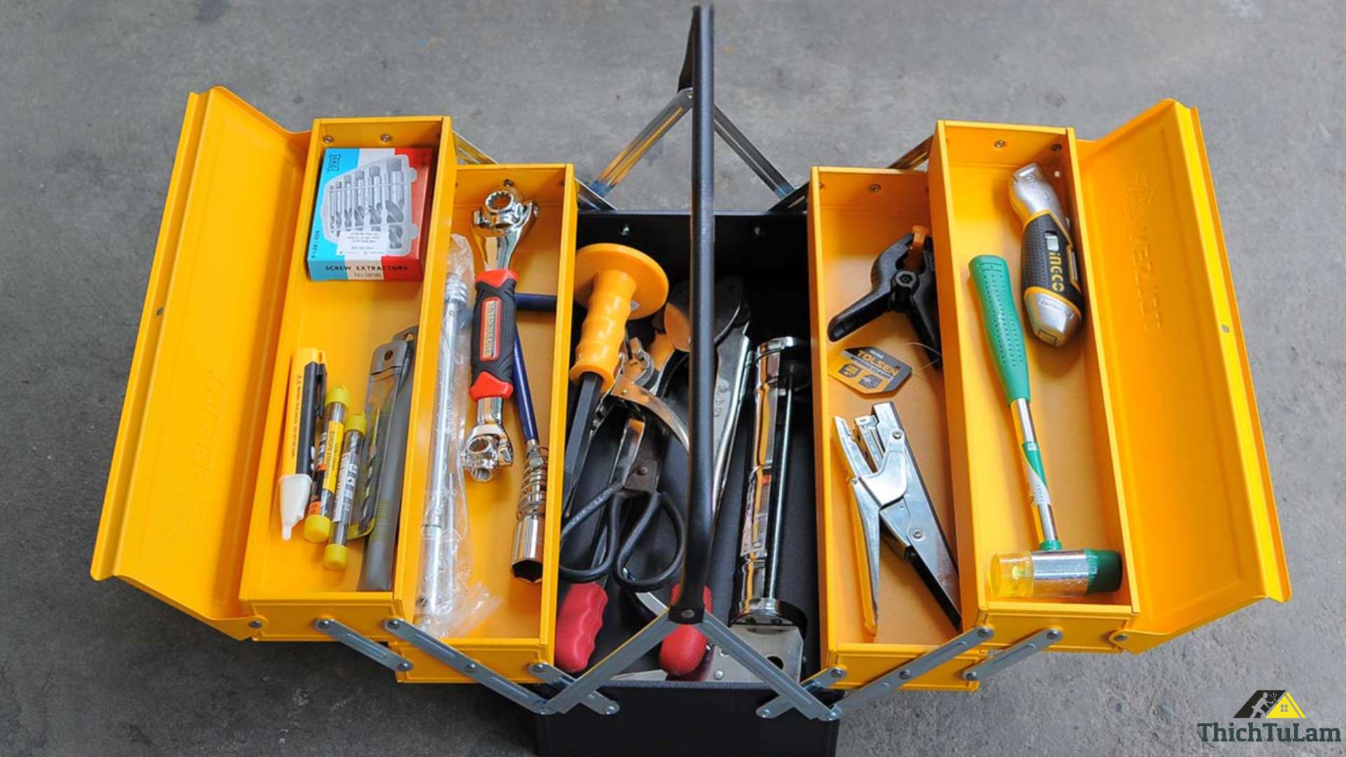 Thùng đồ nghề 3 tầng sắt 410mm Tolsen 80211