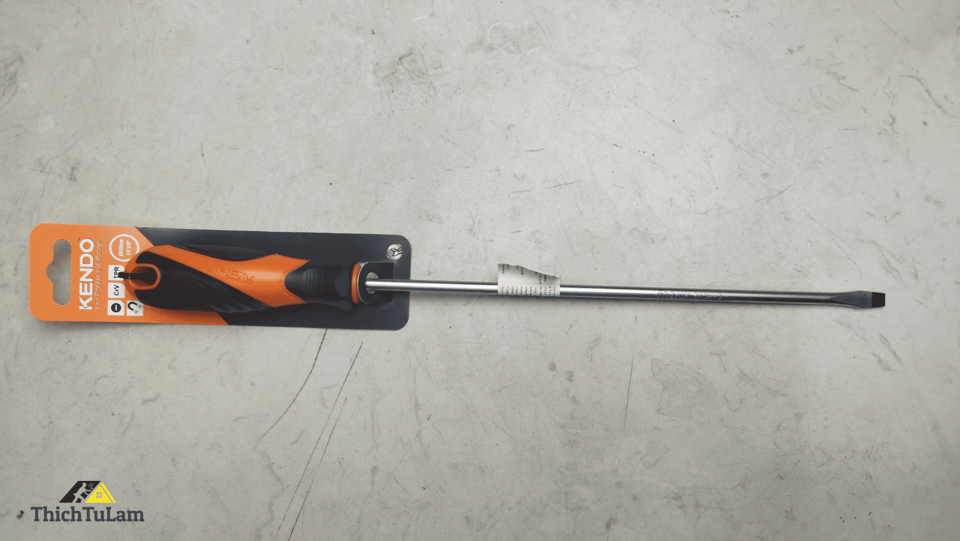 Tua vít dẹp bằng thép Cr-V tay cầm bọc cao su 6.5x1.2x250mm Kendo 20114