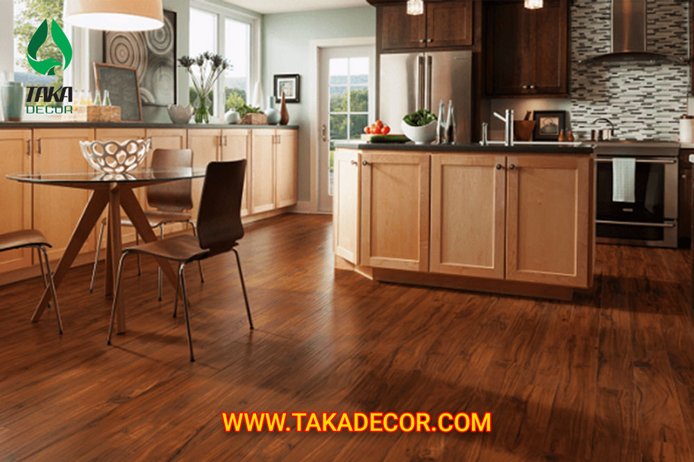 SỬ DỤNG SÀN NHỰA SPC HÈM KHÓA, SÀN NHỰA GIẢ GỖ CHO PHÒNG BẾP