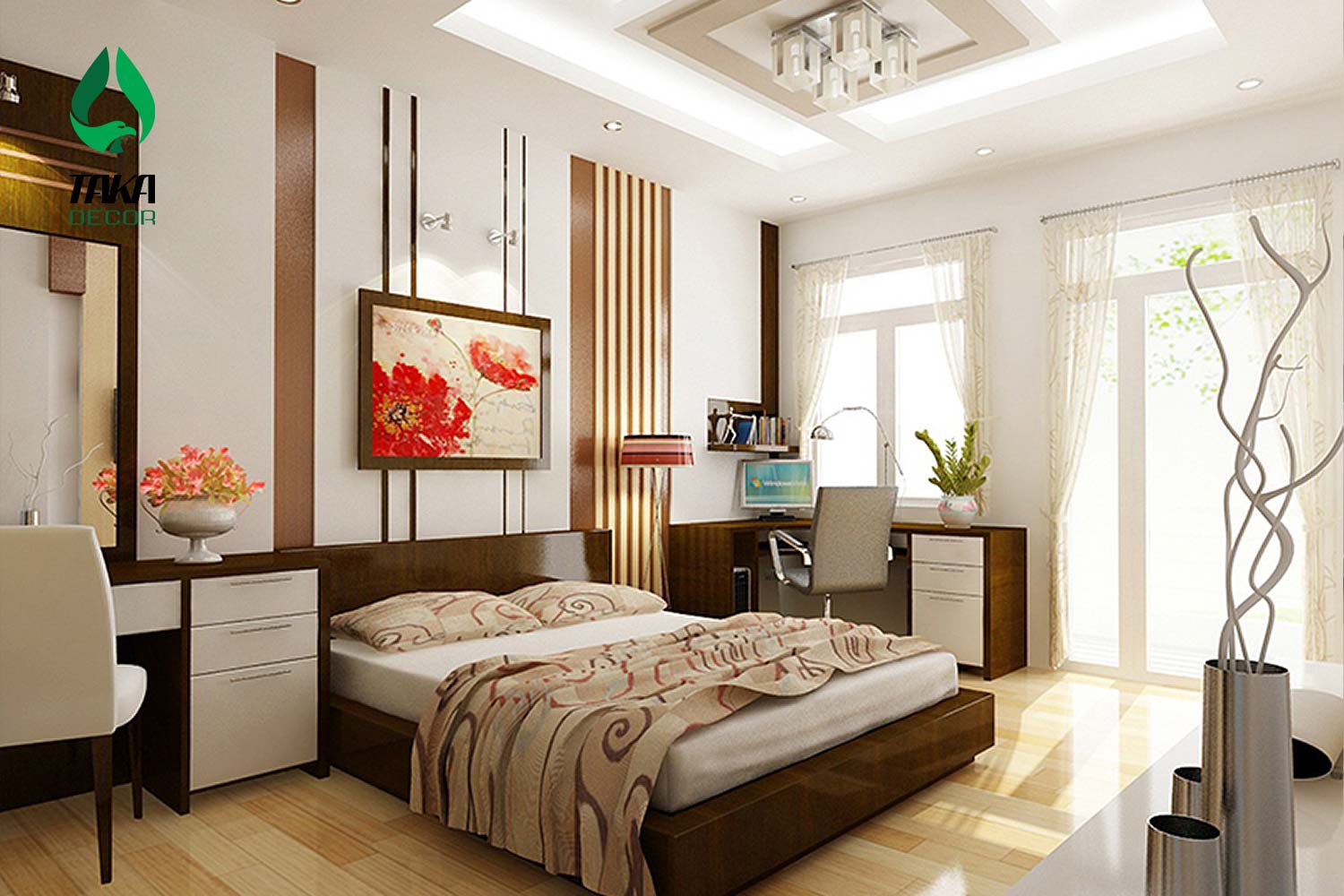 Thi công phòng ngủ bằng tấm nhựa ốp tường PVC takadecor