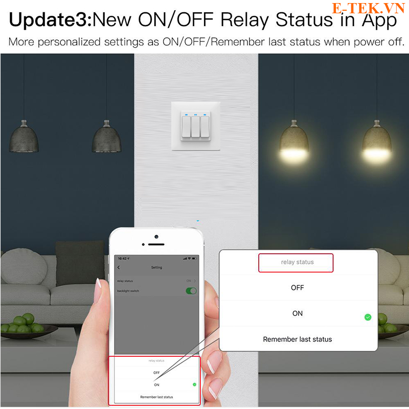 Công tắc cơ thông minh TUYA thiết lập nhớ trạng thái khi mất điện