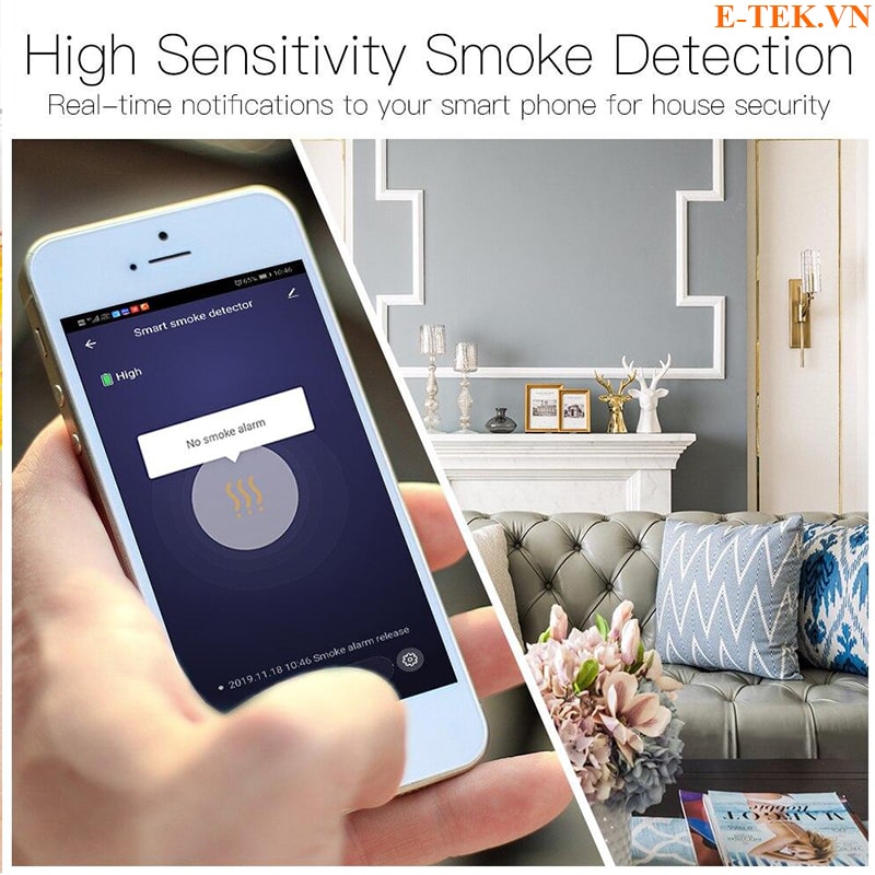 Cảm biến báo khói, báo cháy Wifi Tuya Moes WSS-S-SSD-A báo động thời gian thực