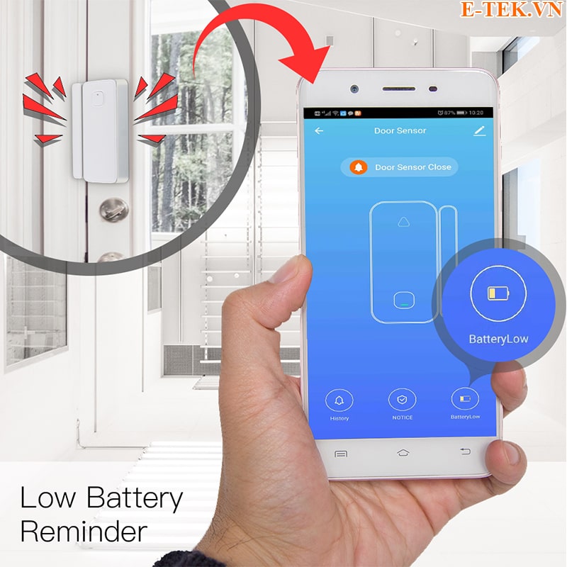 Cảm biến cửa Tuya Wifi Moes WSS-D-GWM thông báo pin yếu