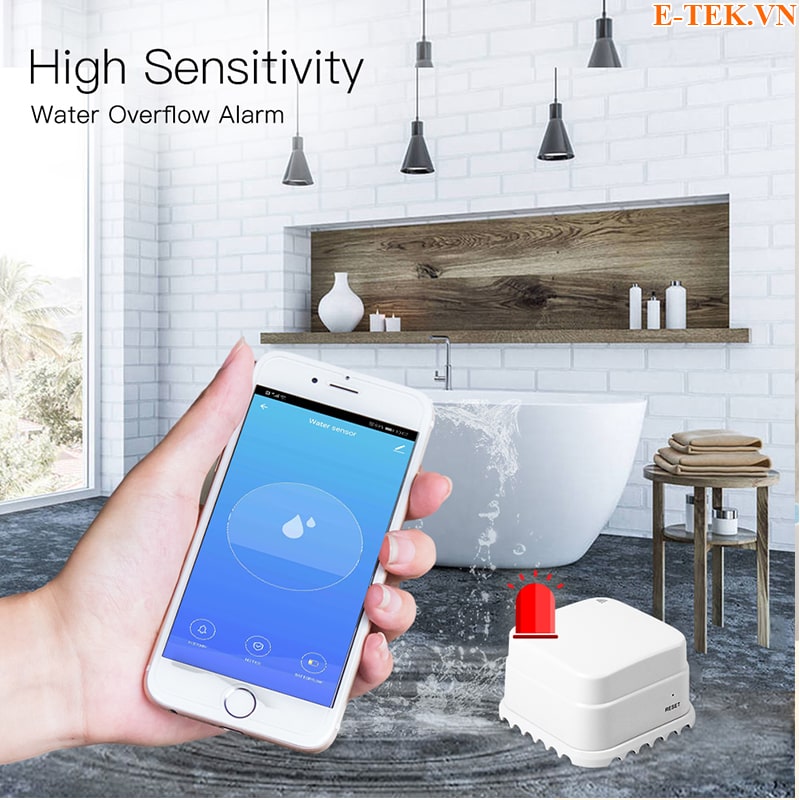 Cảm biến rò rỉ tràn nước TUYA Wifi Moes sử dụng Pin AAA