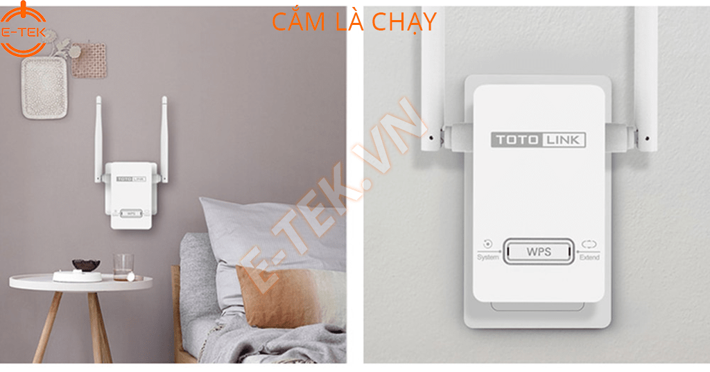 Bộ kích sóng WIFI TOTOLINK EX200 chỉ cần cắm nguồn 220VAC là chạy.