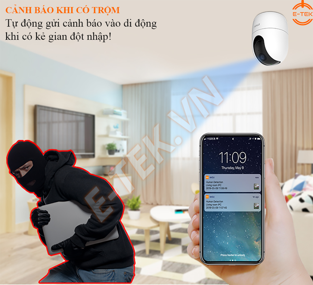 Camera WIFI 360 IMOU A22EP cảnh báo báo động