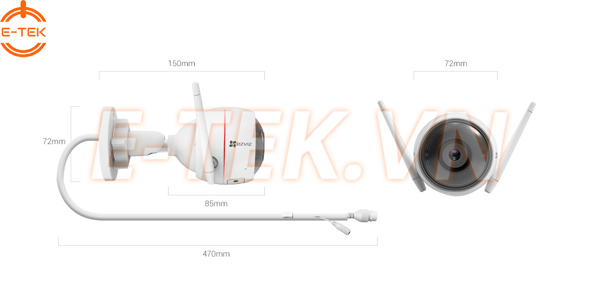 Kích thước camera ip wifi ngoài trời ezviz c3w 