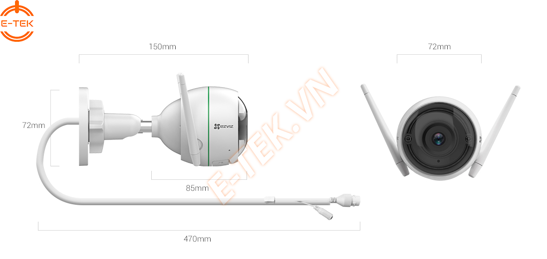 Camera wifi ngoài trời ezviz C3WN kích thước
