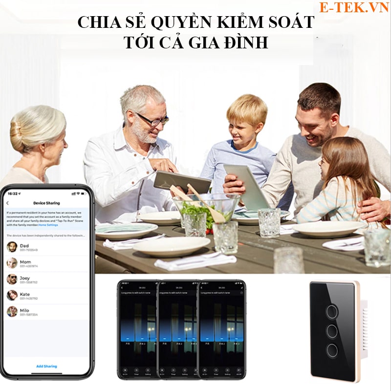 chia sẻ quyền kiểm soát công tắc thông minh Tuya với mọi người