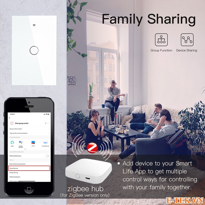 Chia sẻ quyền điều khiển công tắc tuya zigbee với nhiều người dùng.