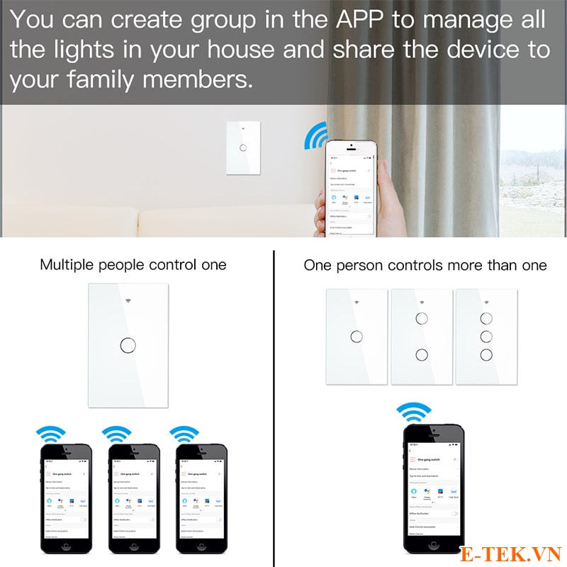 công tắc cảm ứng tuya zigbee hỗ trợ điều khiển nhóm