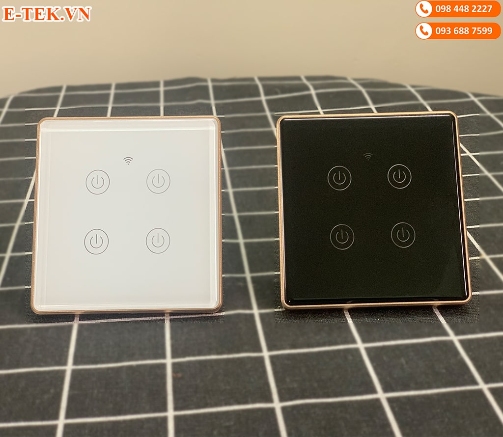 Công tắc cảm ứng wifi viền vàng mặt vuông