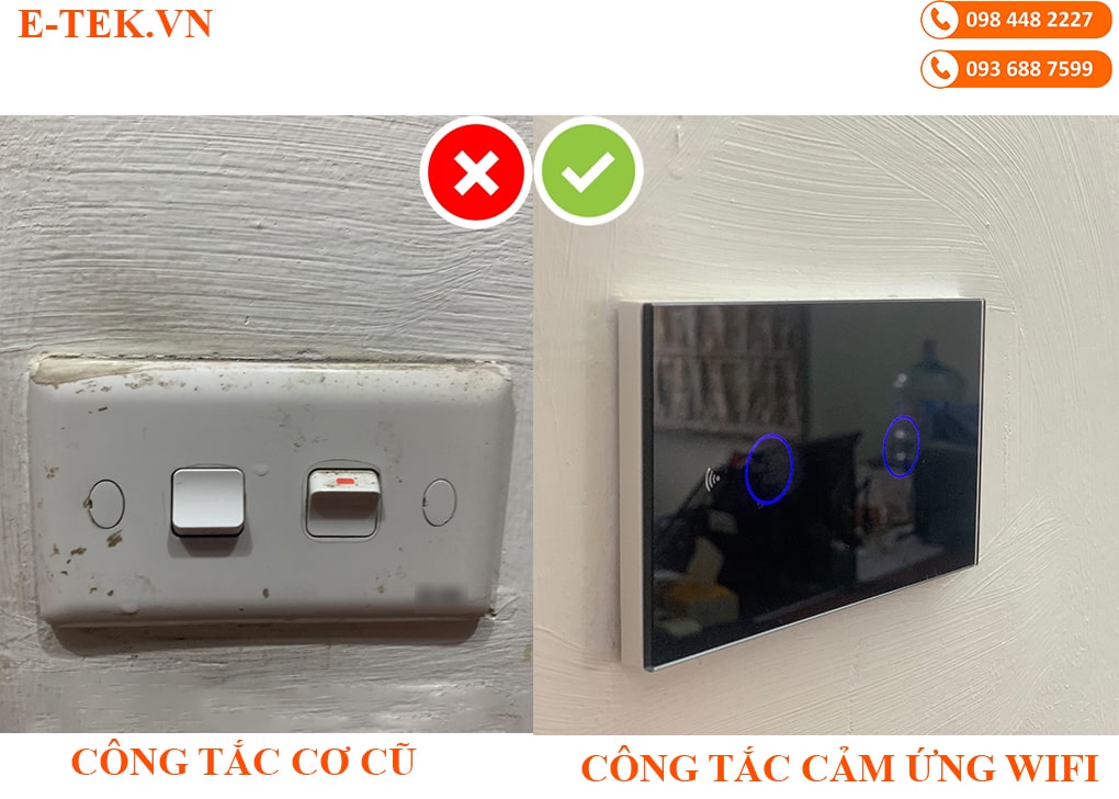Công tắc cảm ứng wifi thiết kế bắt mắt