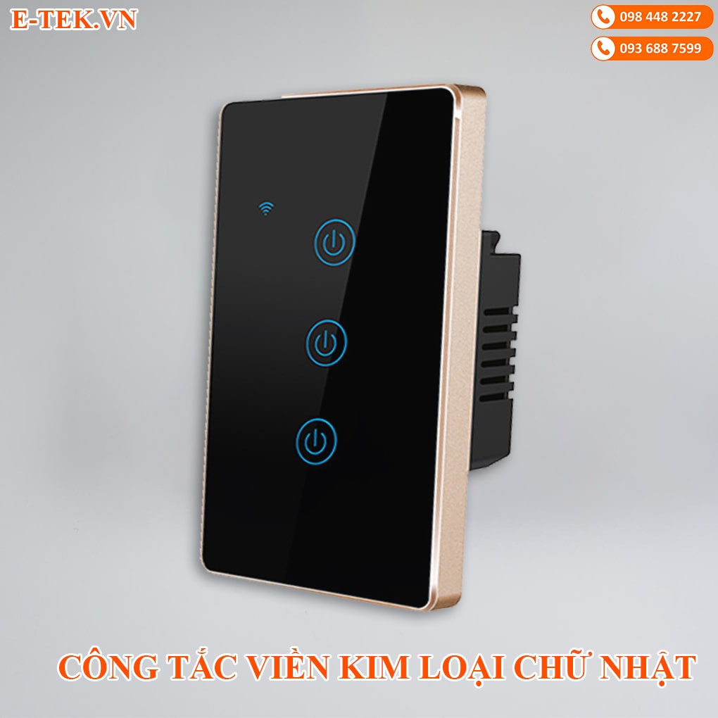 Công tắc cảm ứng wifi màu đen viền vàng