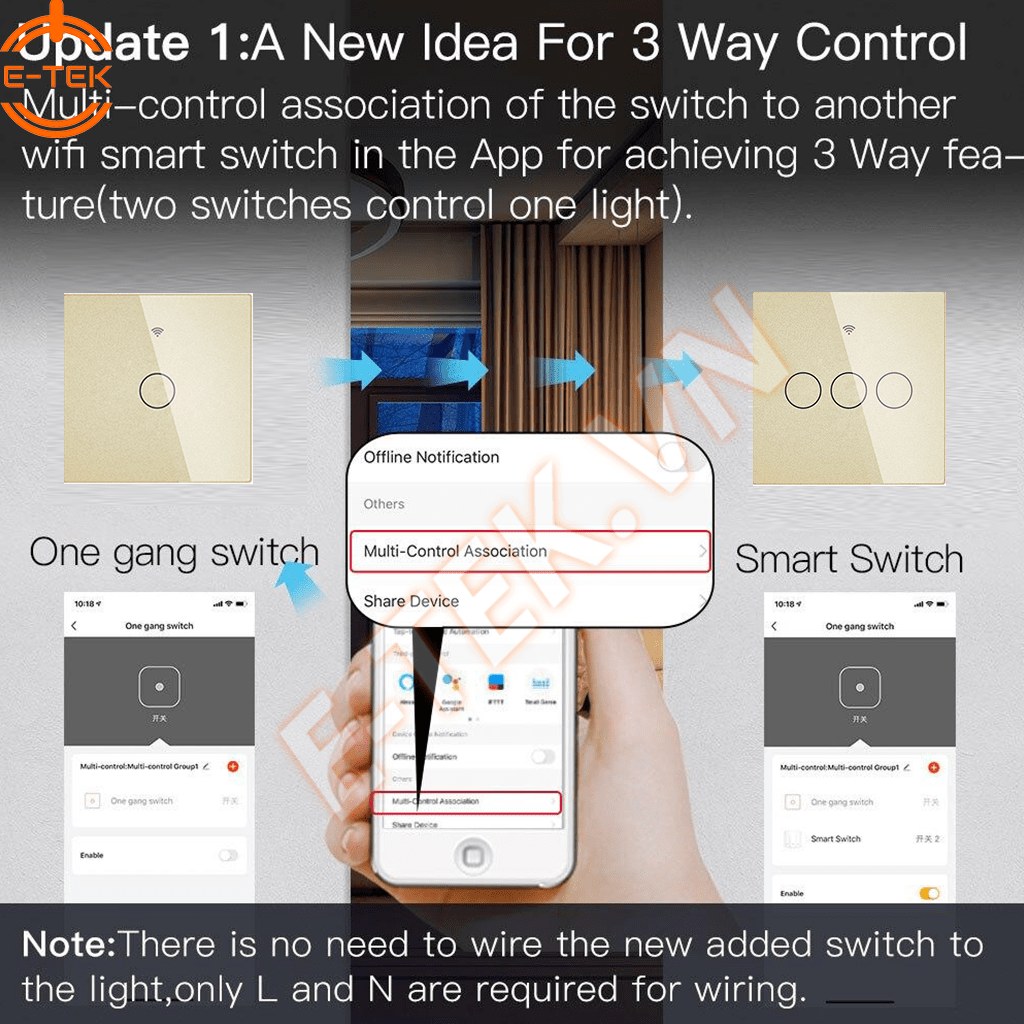 Công tắc cảm ứng thông minh TUYA chia sẻ quyền điều khiển đèn giữa các công tắc
