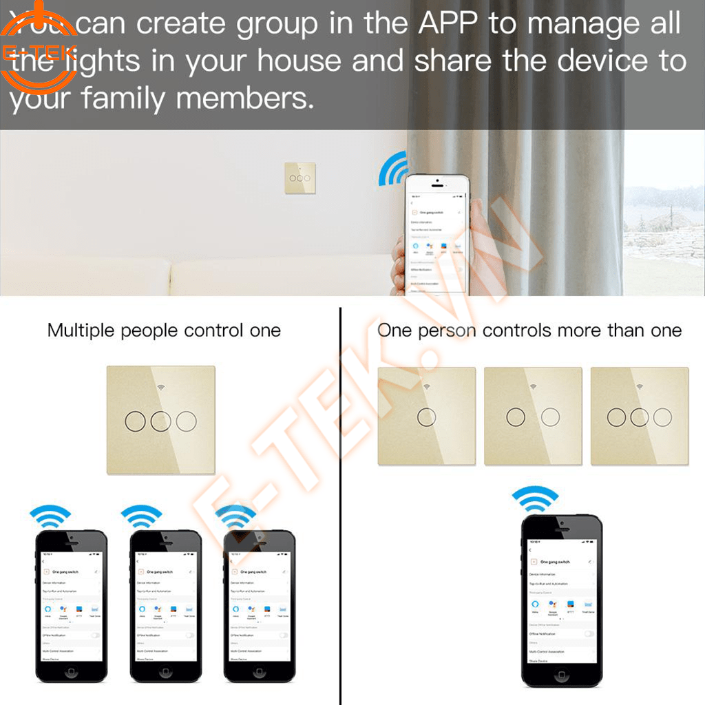 Công tắc thông minh TUYA chia sẻ quyền điều khiển nhiều người dùng