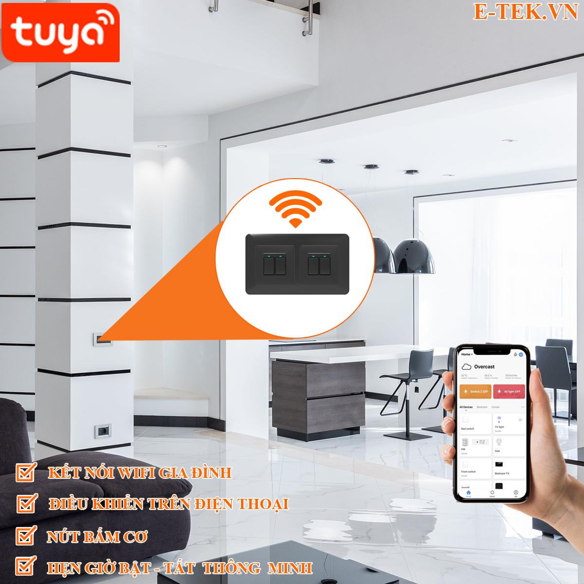 Công tắc TUYA Wifi điều khiển thông minh thay thế hoàn hảo cho công tắc truyền thống