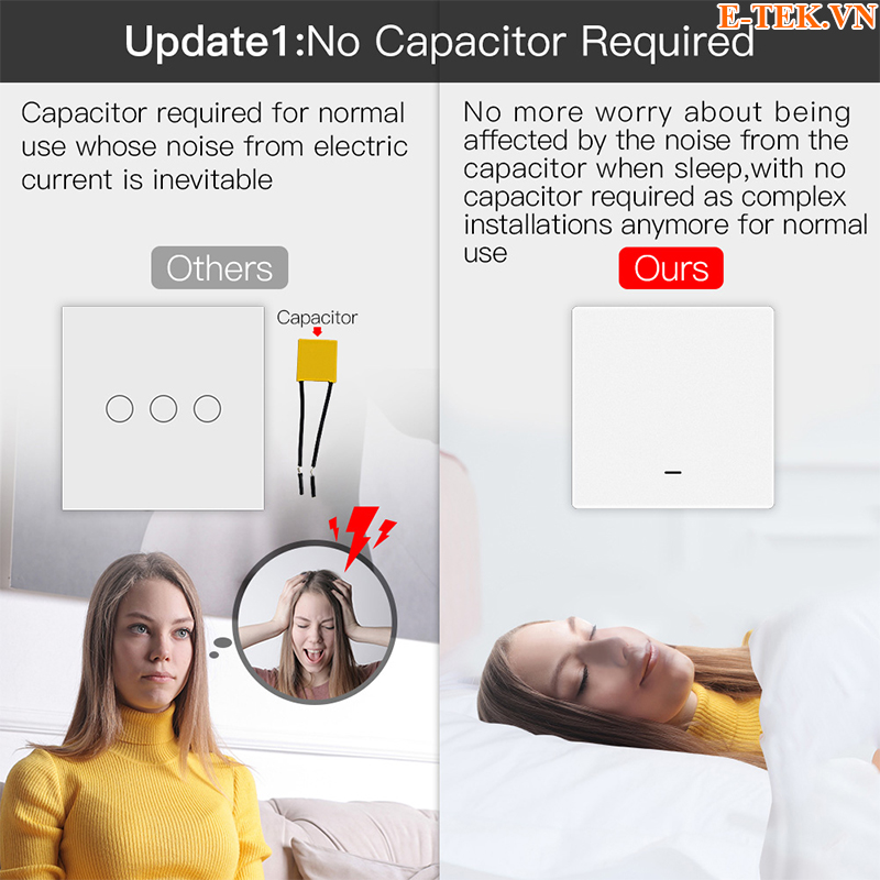 công tắc cơ tuya zigbee không N không sử dụng tụ điện