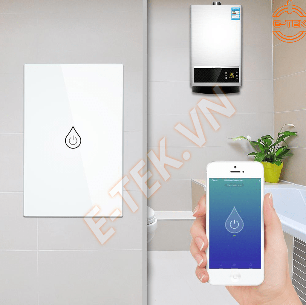 Công tắc bình nóng lạnh thông minh Wifi Tuya mặt kính cường lực