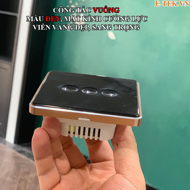 Công tắc thông minh tuya zigbee cảm ứng, vuông, viền vàng, Nút lõm, màu đen