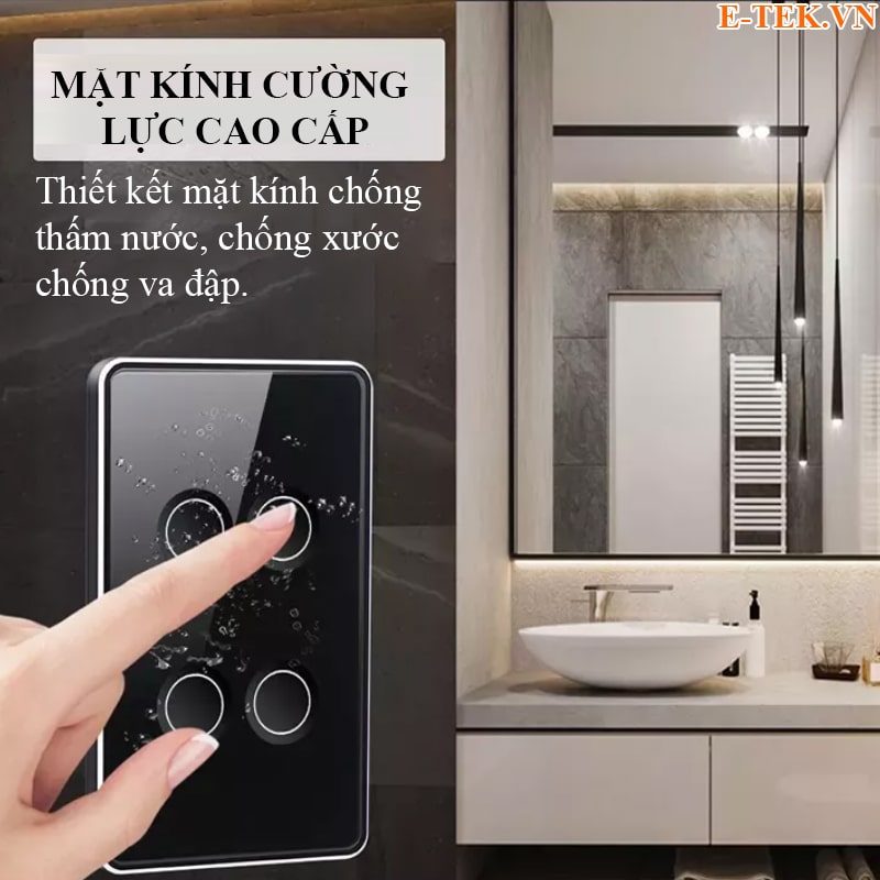 Công tắc wifi tuya viền vàng kim loại mặt kính chống nước, chống xước