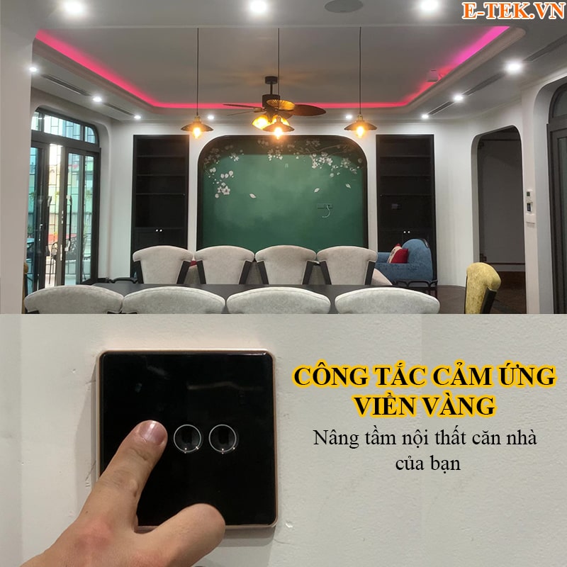 Công tắc thông minh Tuya Zigbee, viền vàng kim loại tôn lên vẻ đẹp nội thất ngôi nhà