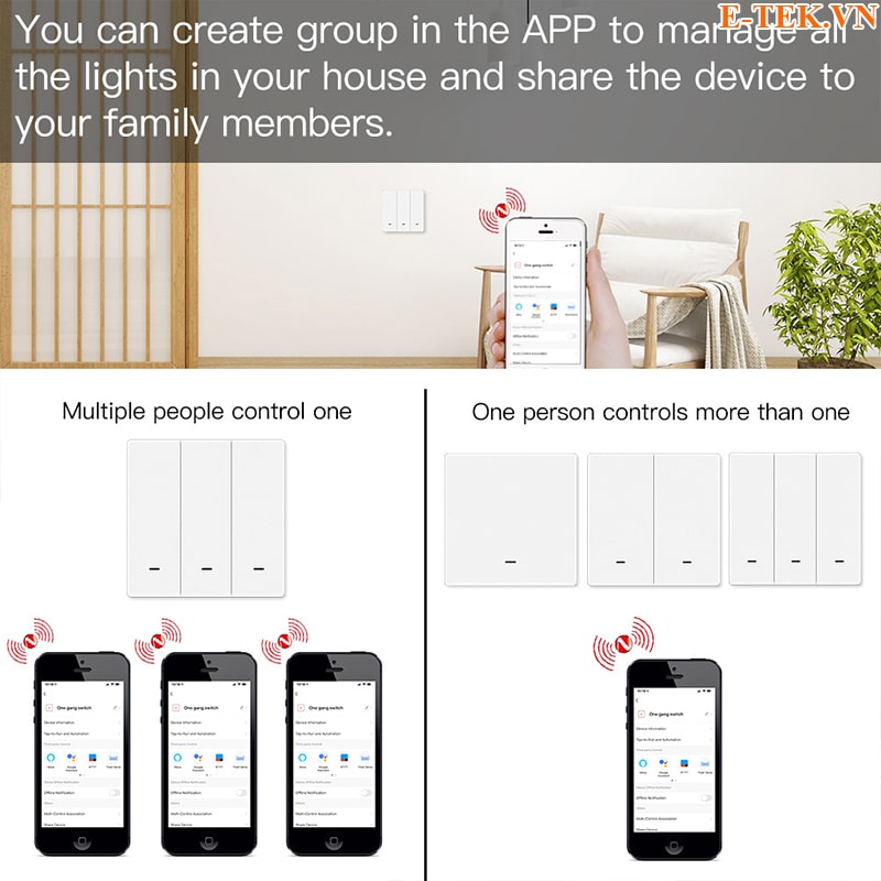 công tắc cơ tuya zigbee hỗ trợ điều khiển nhóm