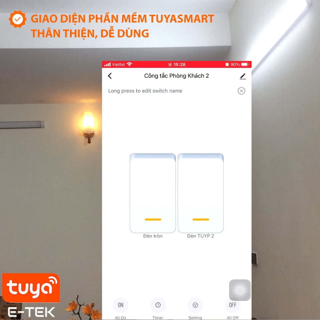 Công tắc Wifi tuya điều khiển từ xa ứng dụng Tuyasmart tiện dụng