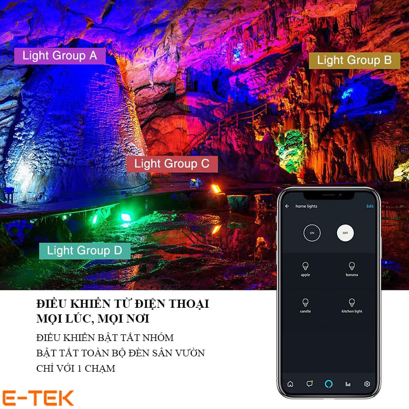 Đèn pha LED đổi mầu RGBW ngoài trời Wifi TUYA 60W Novostella điều khiển theo nhóm