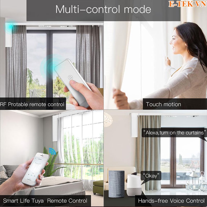 Động cơ Rèm tự động Tuya hỗ trợ tính năng dừng tự động khi gặp vật cản