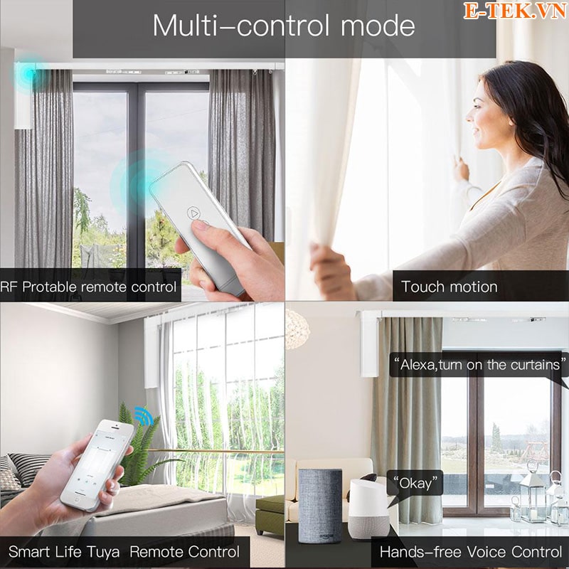 Động cơ Rèm tự động Tuya hỗ trợ tính năng dừng tự động khi gặp vật  cản